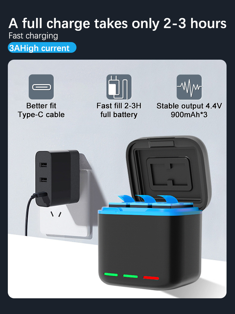 Battery Storage Charger for Gopro 12 /11 / 10 / 9 / 8 / 7 /6 /5 Battery Charger Portable Power Bank