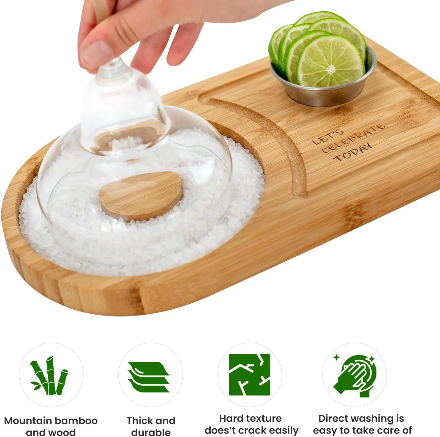 Margarita Bamboo Wood Salt/Sugar Rimmer Set W/Bowl & Room for Margarita Accessories