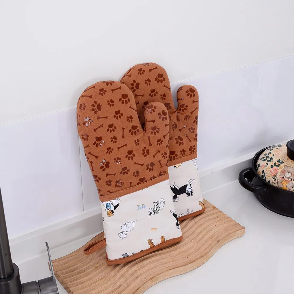 Wholesale Custom Cotton Printing and Silicone Heat Oven Mitt