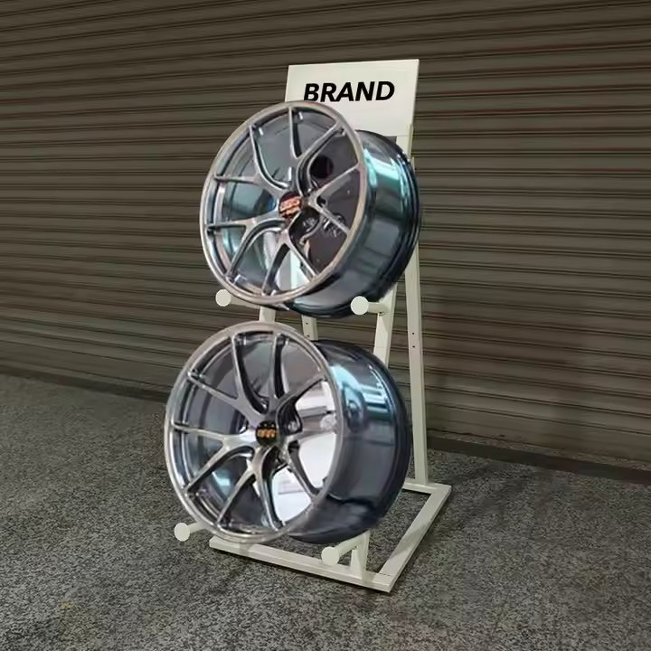 Specialty Customized 4s Shop Car Showroom Floor Standing Metal Hook Alloy Tire Stand Wheel Rim Display Rack