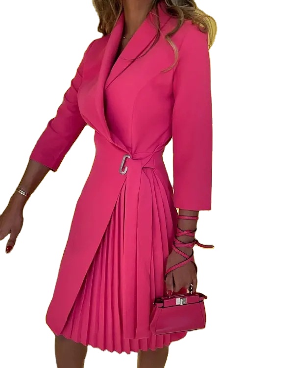 Платье женское весеннее плиссированное V-вырез завязка на талии