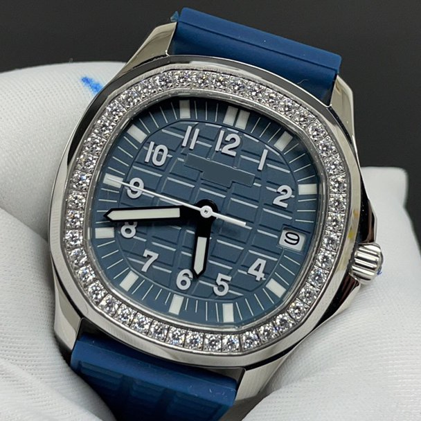 Premium Stainless Steel Aquanaut, Blue Grid Dial, Diamond Bezel, Grid Rubber Strap, Collector's Edition Watch