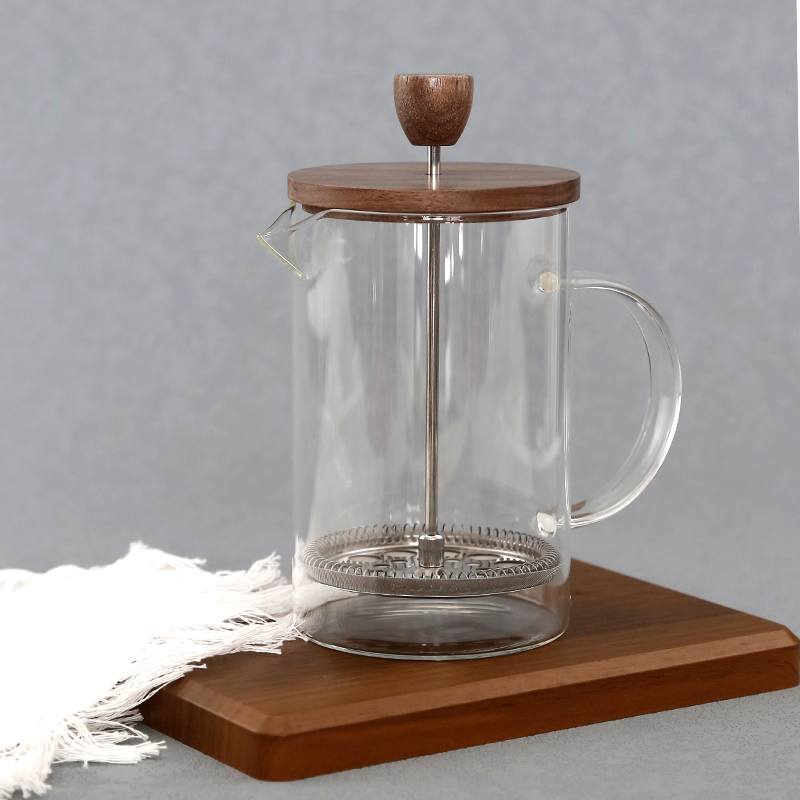 Френч-пресс из боросиликатного стекла с деревянной крышкой