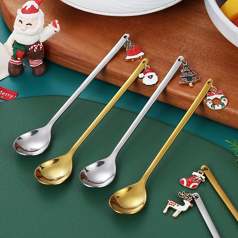 Christmas Decoration Metal Spoons Home Tableware 304 Stainless Steel Metal Spoon Kids Spoon Fork