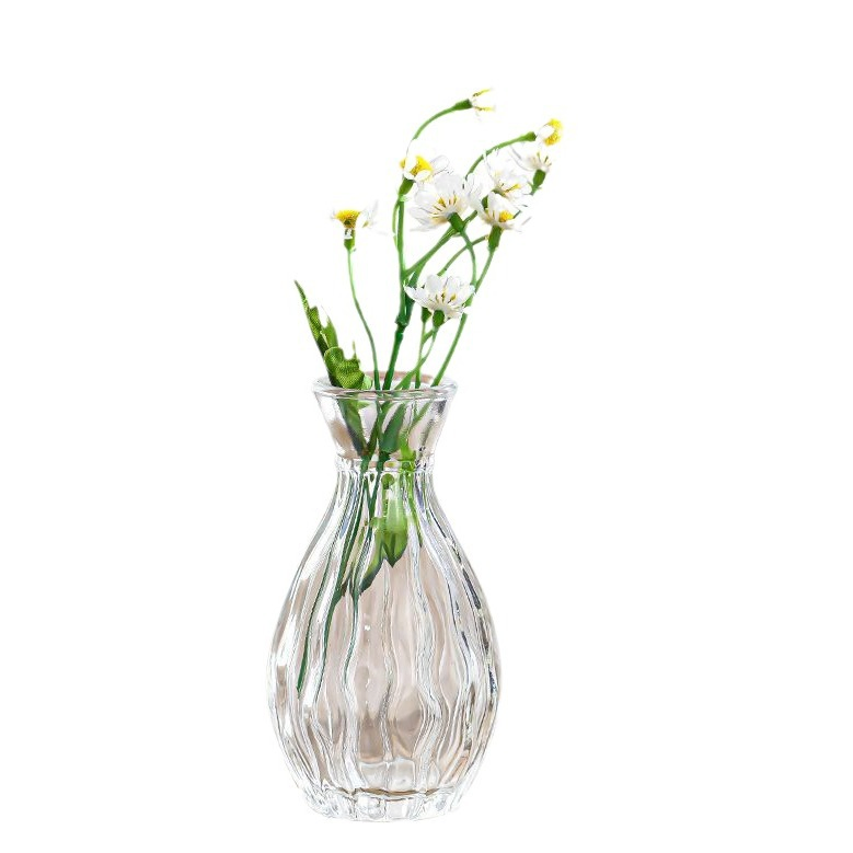 Mini Glass Vase Ins Style French Desktop Flower Arrangement Light Luxury Relief Small Transparent Caliber