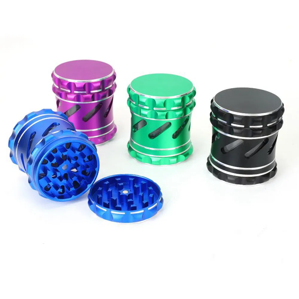 4 Layers Waist Drum Type with Visible Window Flat Metal Aluminum Alloy Dry Herb Grinder
