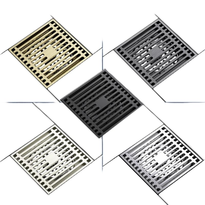 Bathroom Anti Odor Strainer Stainless Steel Square Stripe Brushed Gold Floor Drain