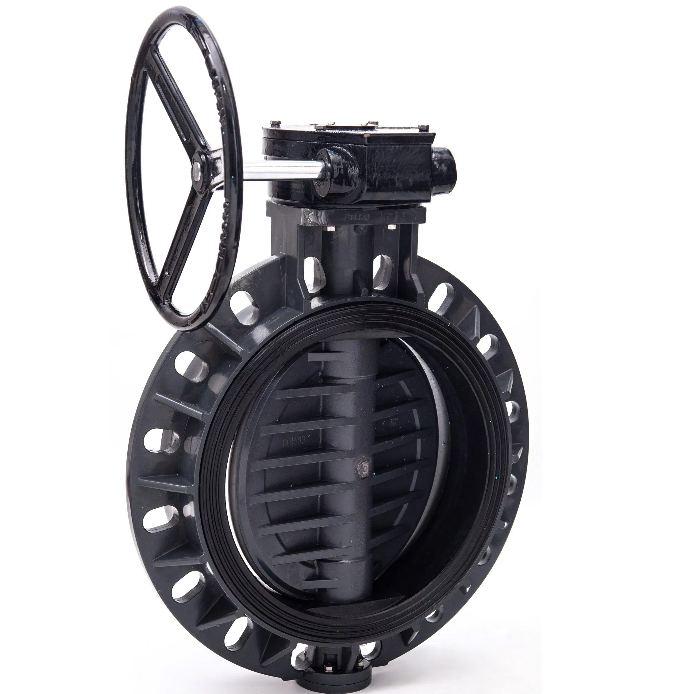 High Quality DN400 PVC UPVC Worm Gear Flange Butterfly Valve CPVC FRPP PPR Wafer Type Flanged Butterfly Valve Plastic Eccentric Lug Butterfly Valve (16")