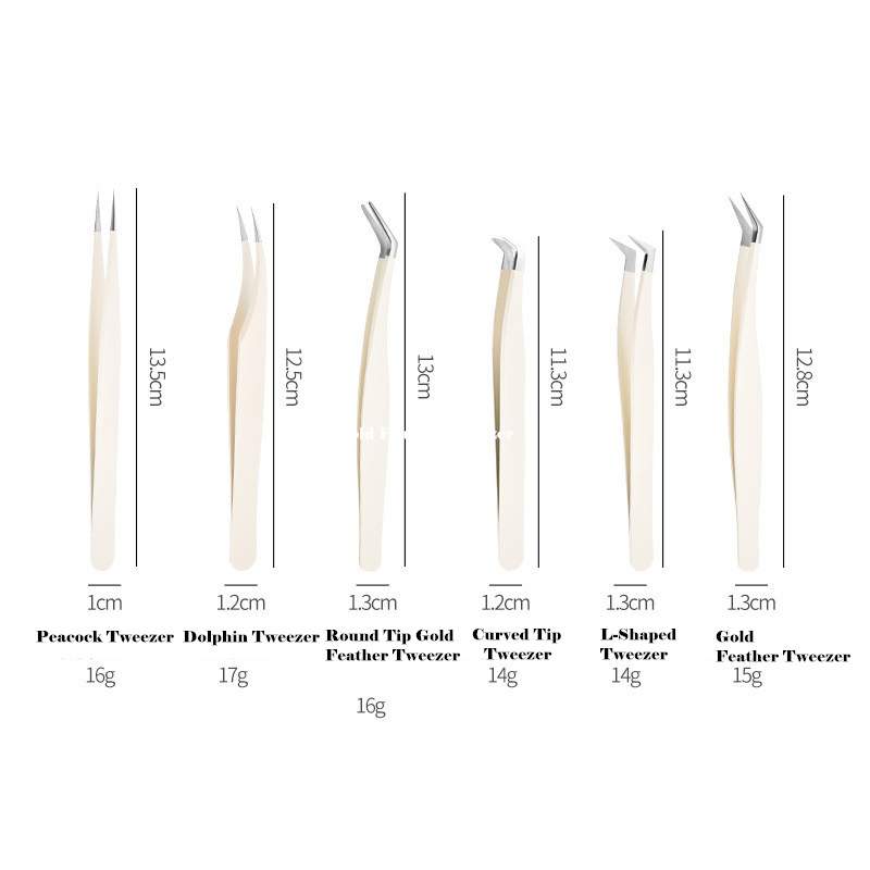 Professional High Precision Milky White Straight Curved Tips Lash Eyelash Extension Tweezers