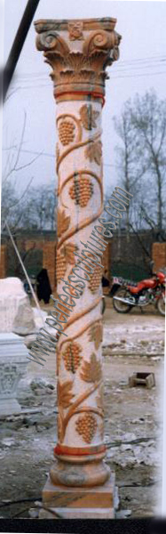 Garden Home Decorative Building Material Carved Roman Stone Pillars Columns with Carving Flower Grape Design (QCM221)