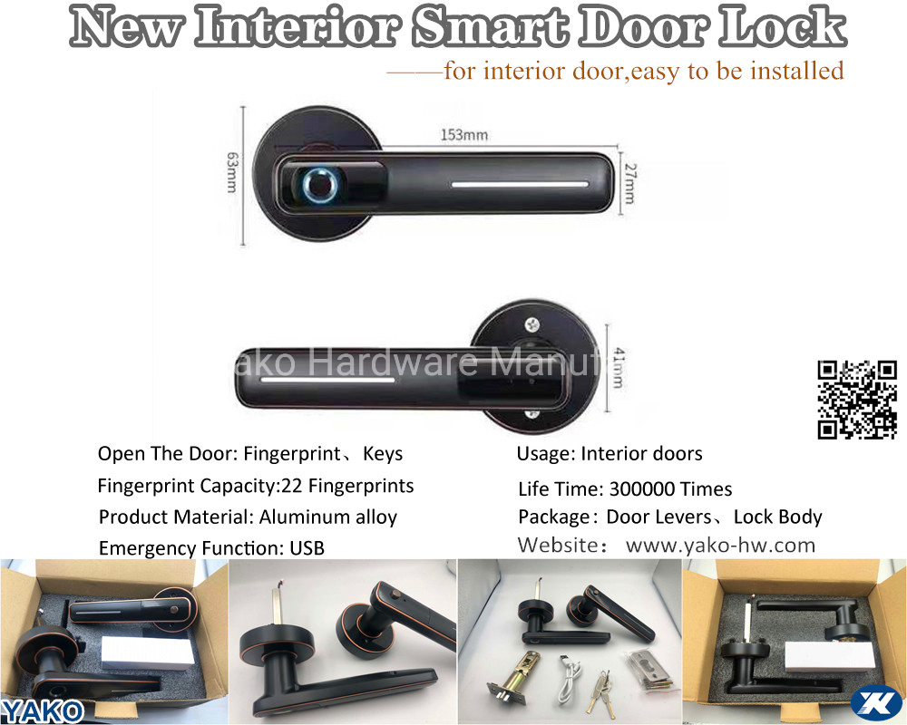 Aluminum Alloy Material Security Black New Interior Smart Door Lock with Fingerprint