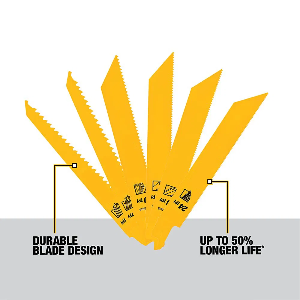 6PC Metal/Woodcutting Reciprocating Saw Blade Set Metallic