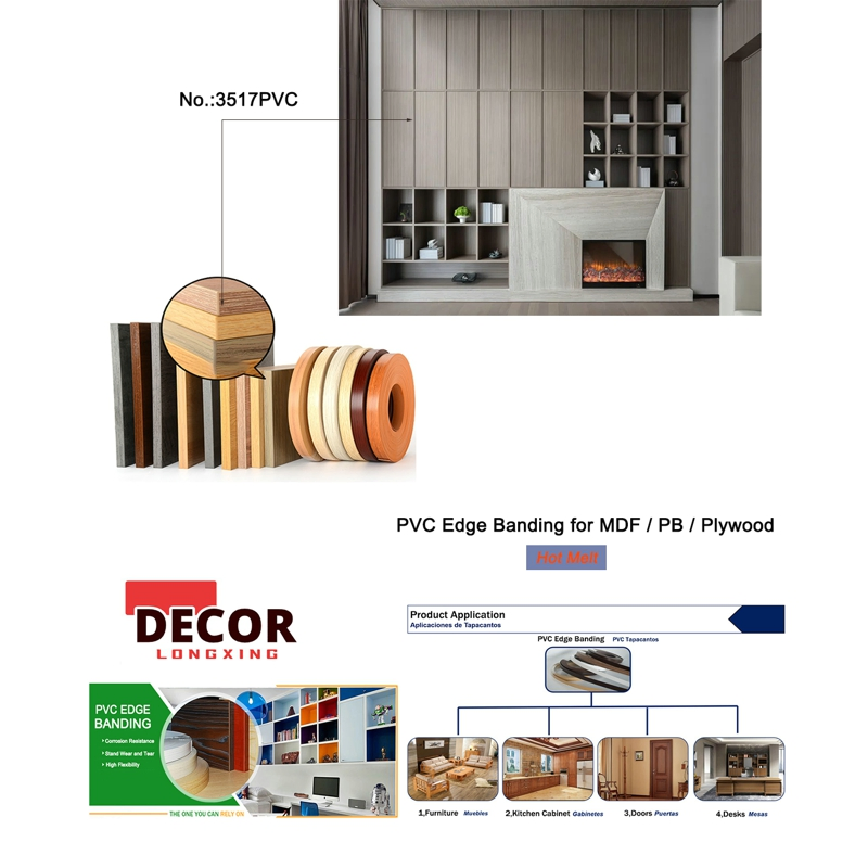 Strip Grain Wood Grain PVC Edge Banding Tape for Cabinet Table Wood Surface Edging Decor