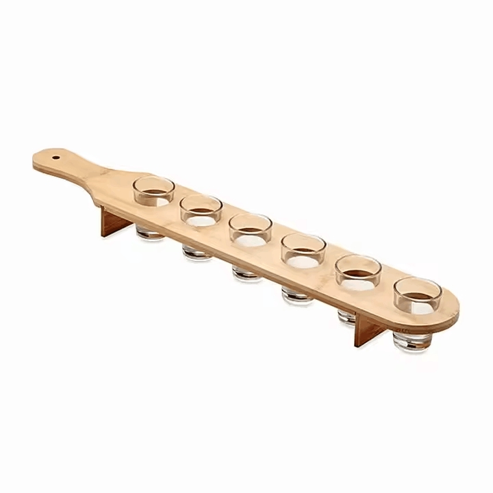 1.5oz/45ml Unique Rustic Wooden Bar Tray Holder Heavy Base Shot Glass Tray for Whisky Tequila with Serving Tray for Jose Cuervo