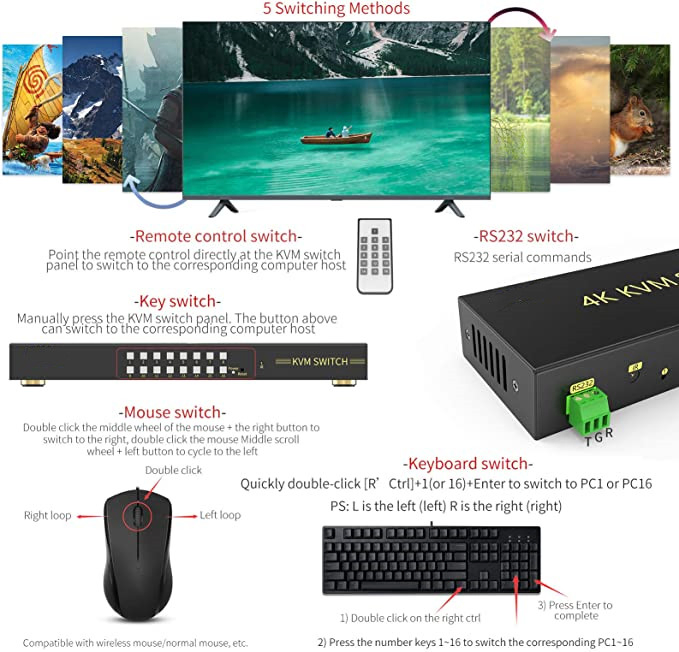 Kvm Switch 16 Port HDMI 4K 30Hz Ultra HD