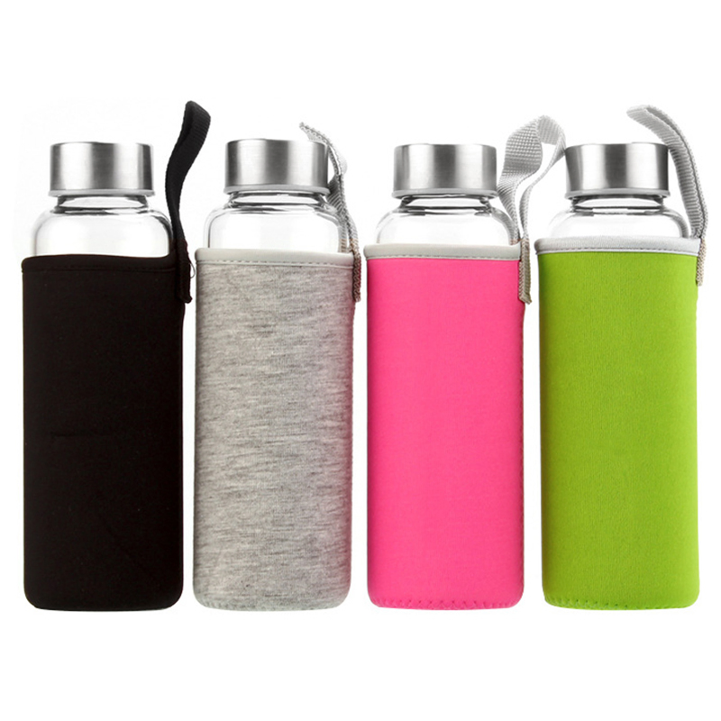Personalized Custom 500ml Sports Glass Bottle Auto Glass Bottle with Neoprene Sleeve