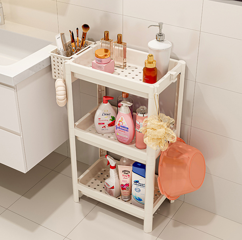 3-Tier Kitchen Bathroom Shelf Cart Trolley Hand Food Carts Truck Trolley Storage Organizer Wheel Plastic Cabinet Corner Shelf