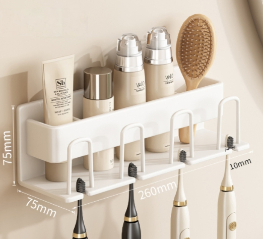 No Drill Wall-Mounted Bathroom Toothbrush Holder for Brushes and Toothpaste Space-Saving