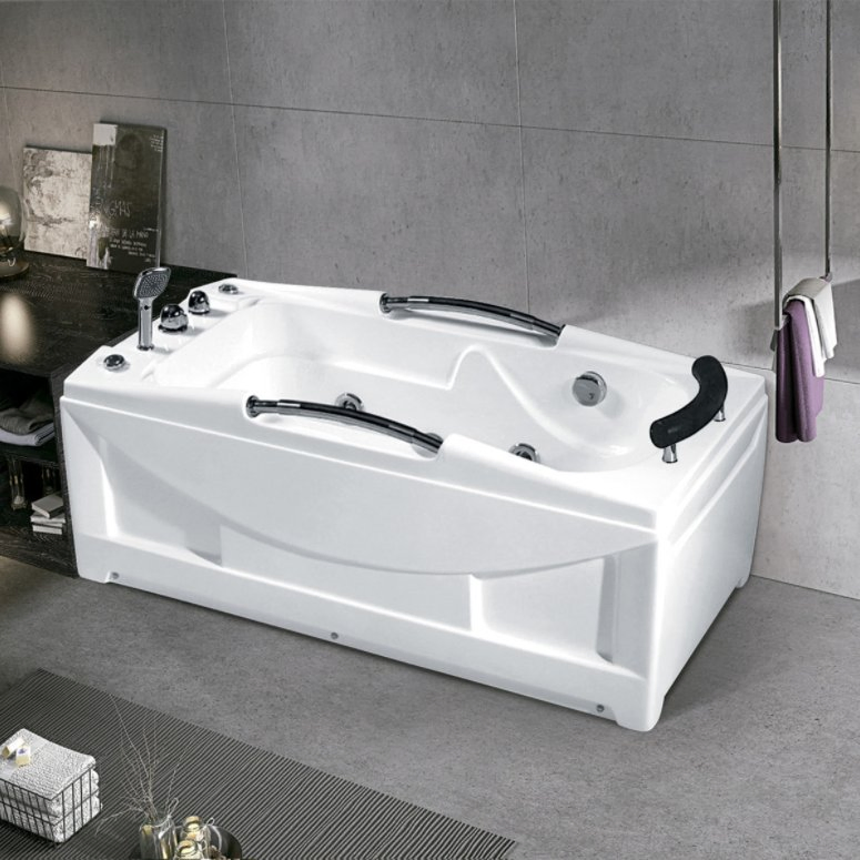 Modern White Bathroom Free Standing Acrylic Bathtub with Panel Pillow and Massage