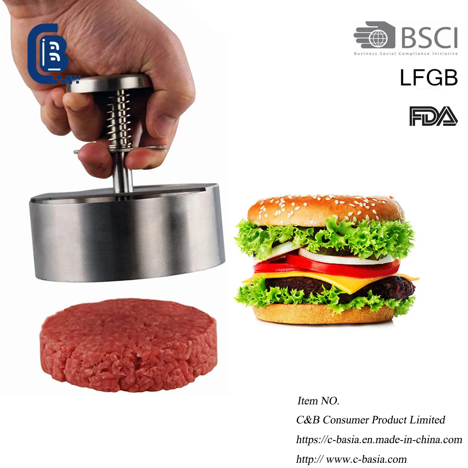 Food Grade Stainless Steel Hamburger Manual Press Mould, BBQ Beef Meat Press Patty Maker, DIY Burger Cooking Tools