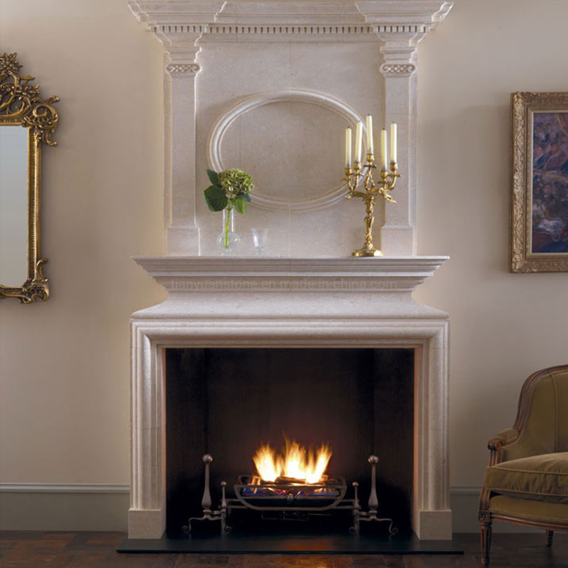 Elegant Hand Carved French White Marble Fireplace