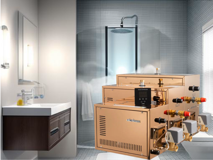 Atcsteam 3 6 9 12 15 18 21 Kw at-S Series Automatic Self-Draining Back Flush Wet Steam Bath Room Sauna SPA Steam Generator with Control Panel