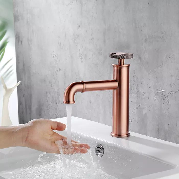 Sanipro Retro Industrial Style Matte Red Rose Gold Copper Brass Wash Basin Mixer Tap Faucet Bathroom Taps