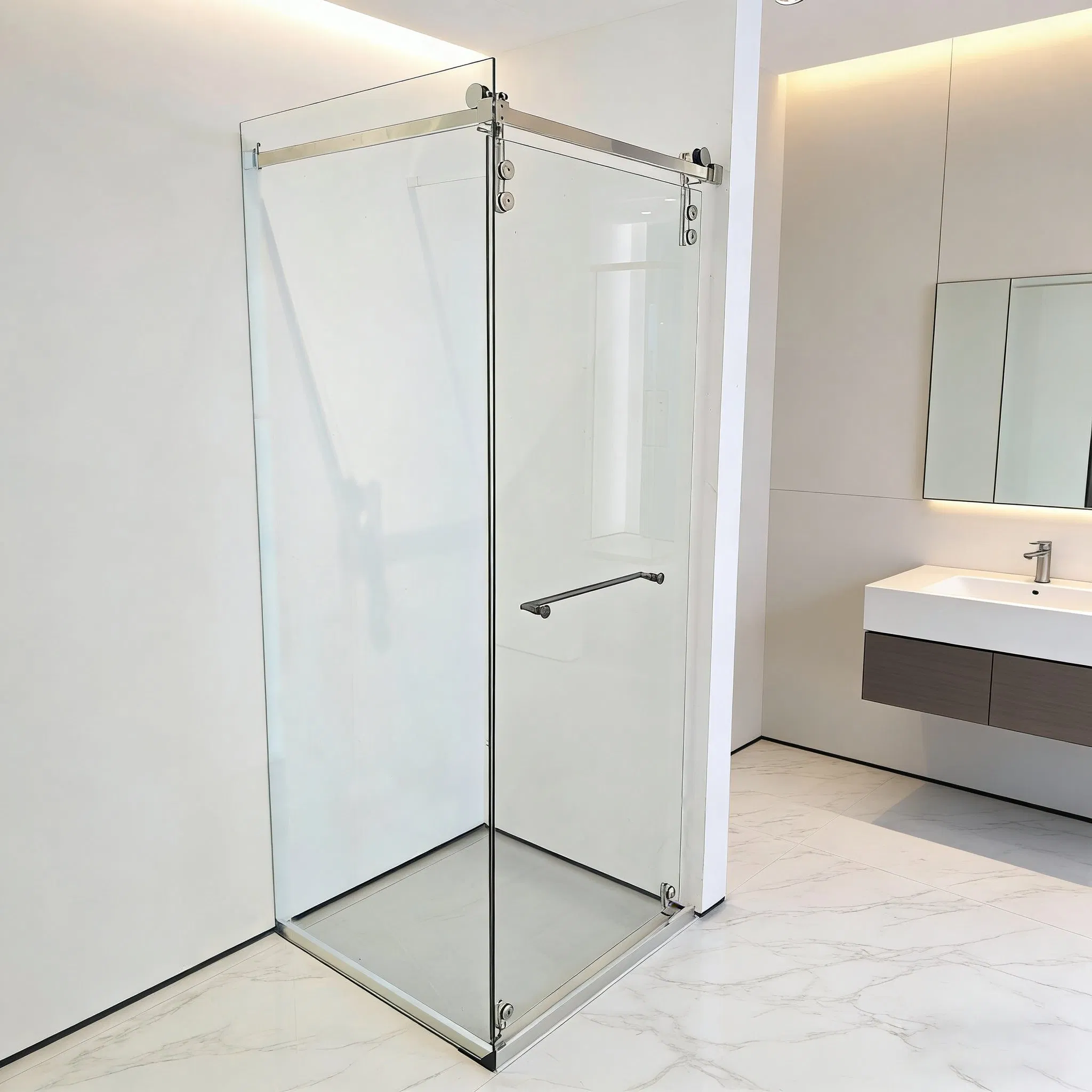 Brass Hotel Roller Hardware Stainless Steel Fitting Combo Self-Closing Shower Room Glass Brackets Frameless Sliding Door Track System New Bathroom Accessories