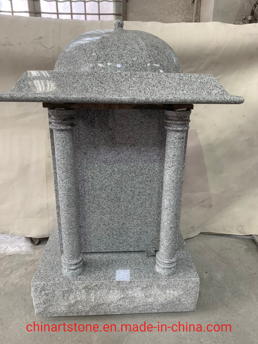 Grey White Granite Tombstone House with Columns for Memorial