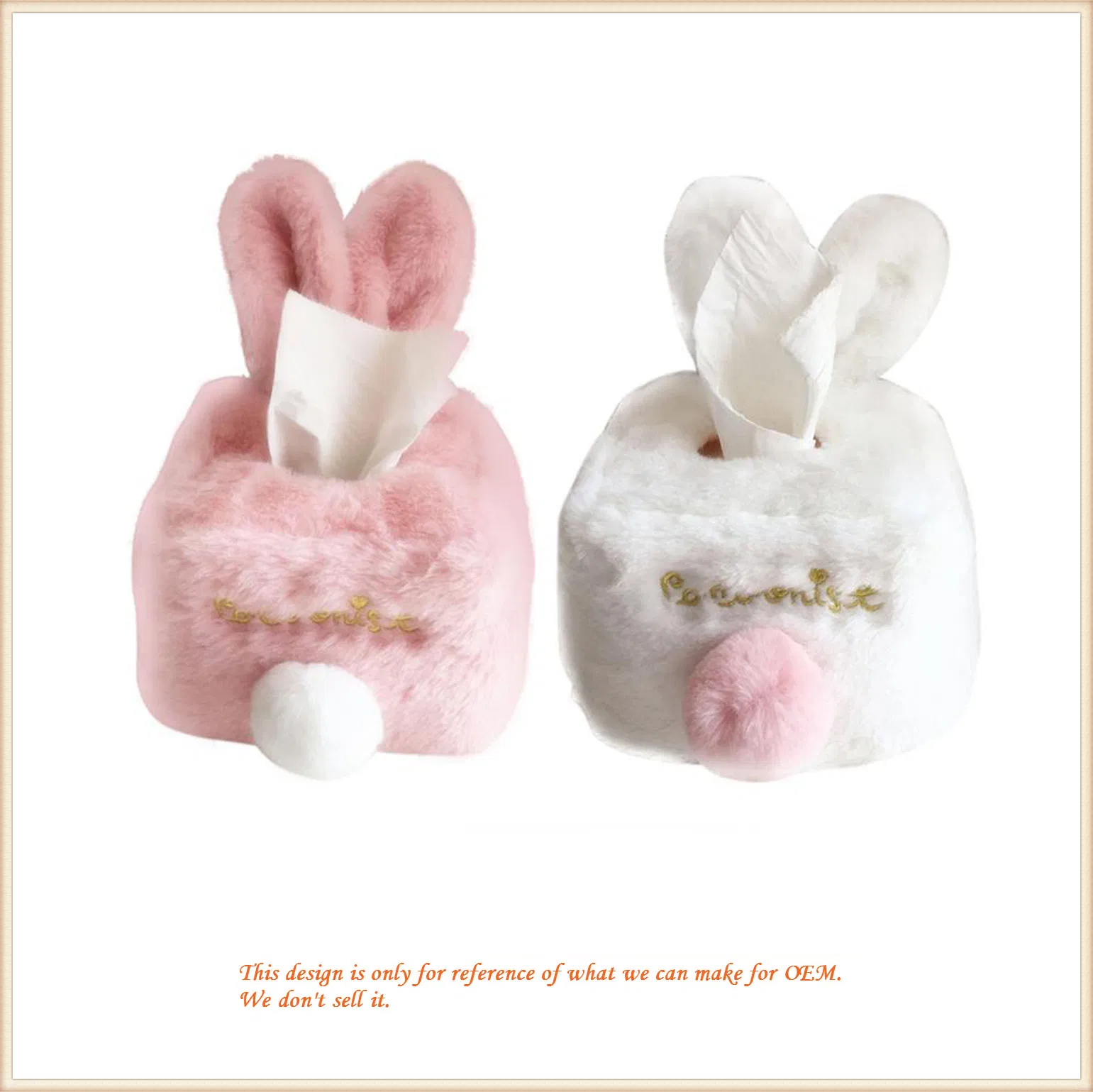 Lovely Pink White Plush Rabbit Tissue Box Home Car Sofa Paper Tissue Holder