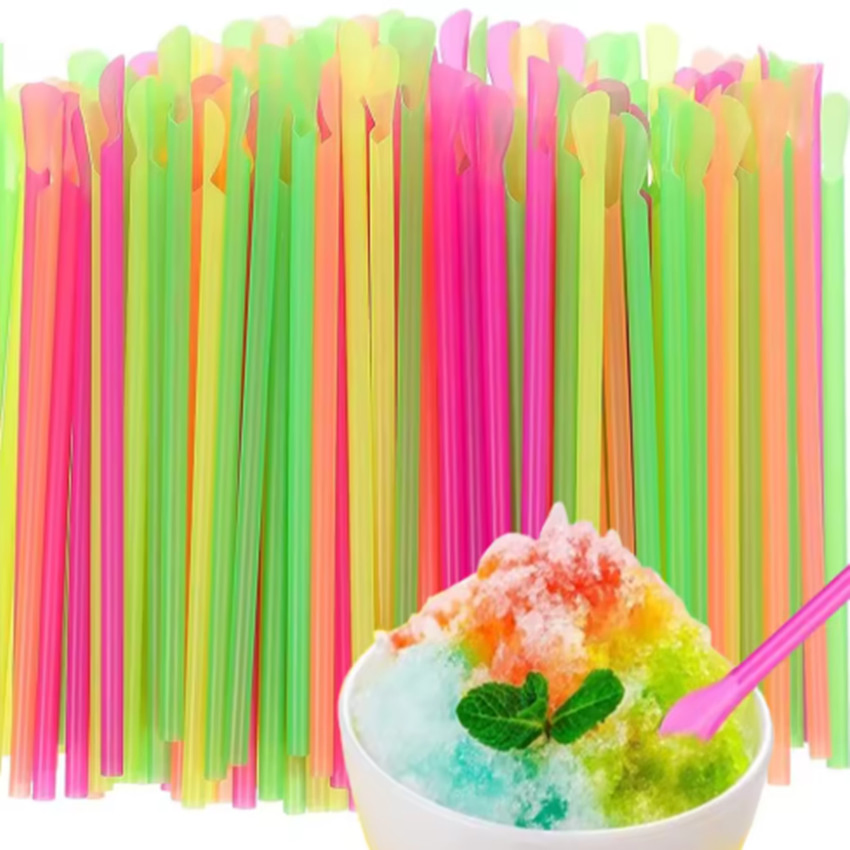 Disposable Multifunction Colored Smoothie PLA Drinking Straws with Spoon Shape