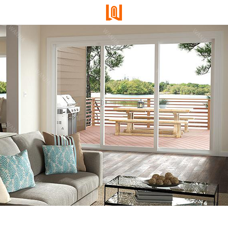 Wanjia Plastic Balcony Double Glass UPVC Sliding Interior PVC Patio Slide Door