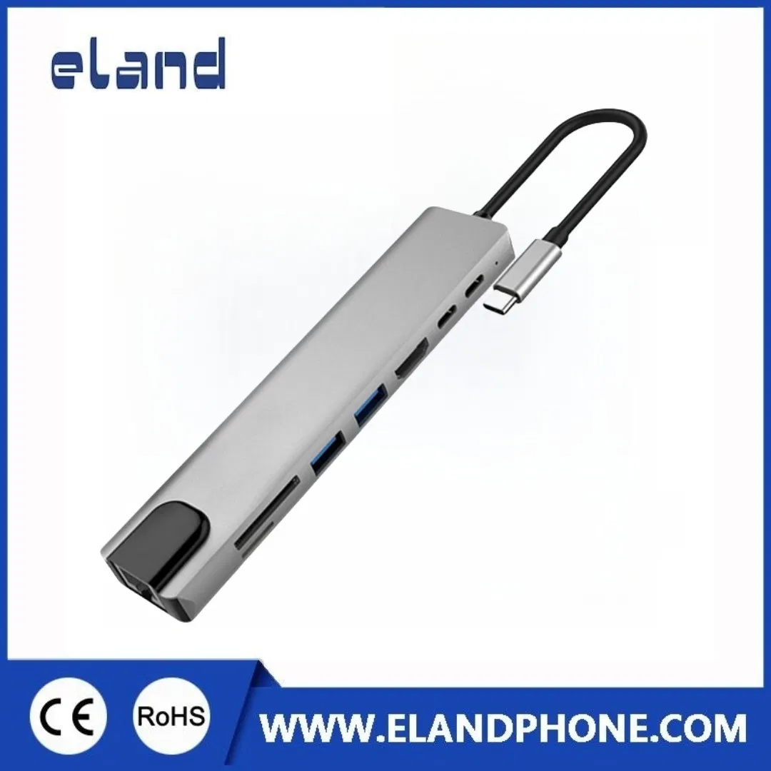 8 in 1 Type to Pd/USB-C/USB3.0/2*USB2.0/SD/TF/RJ45 Adapter