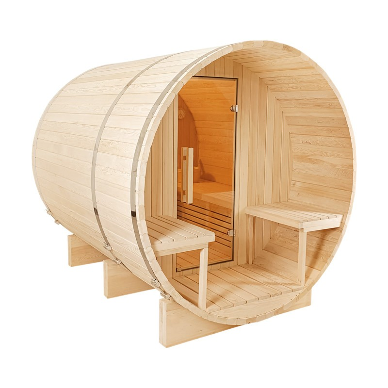 Outdoor 6 Person Hemlock Wet Steam Wood Barrel Sauna