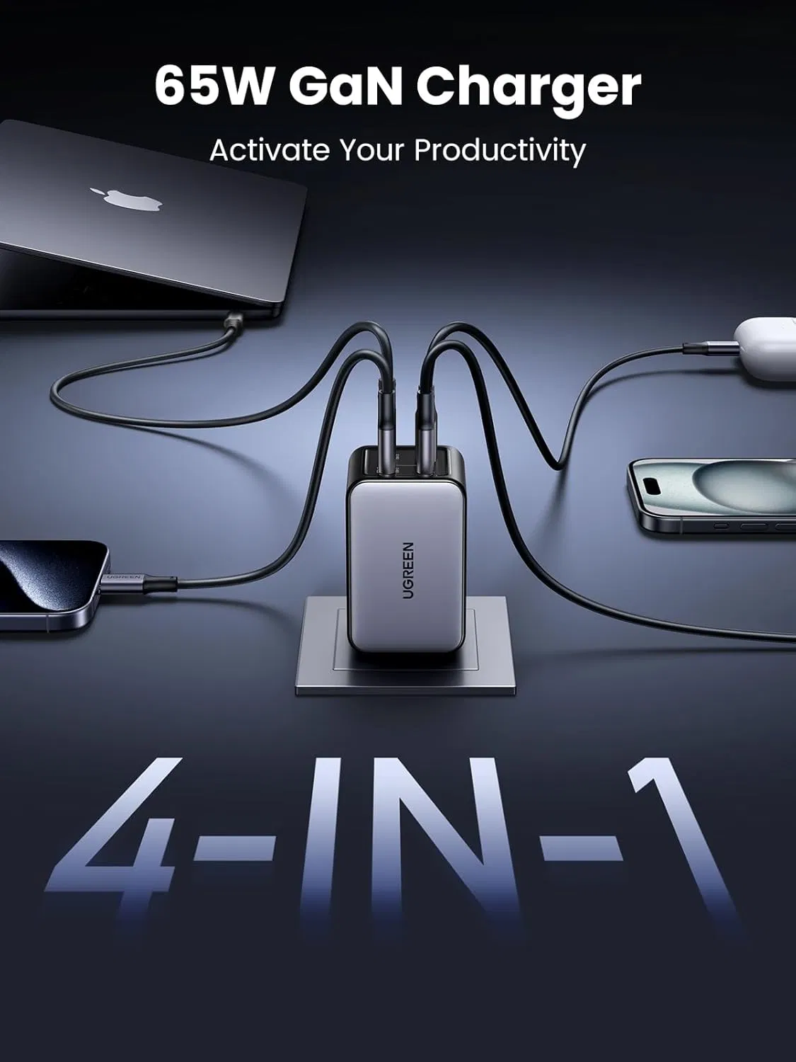 Portable Power Bank 20000mAh Bundle with 65W USB C Charger Block 4-Port Fast Charging