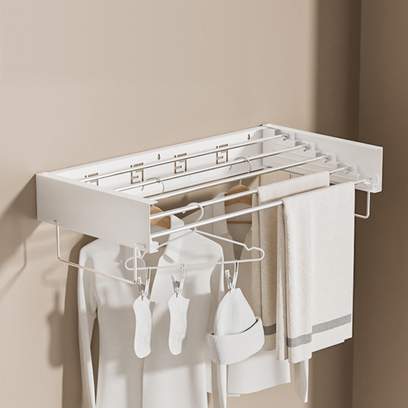 Indoor Outdoor Expandable Laundry Drying Rack Collapsible Wall Mounted Cloth Clothes Drying Hanging Rack with 2 Towel Handles