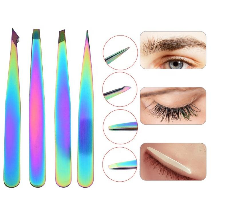Color Coated Stainless Steel Nail Pointed Eyelash Twizeer Custom Beauty Squared Lashes Eyebrow Tweezers