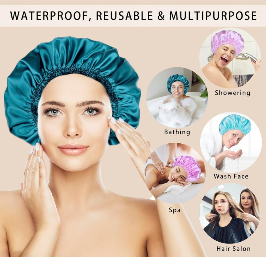 4 PCS Reusable Bath Caps Double Waterproof Shower Cap Bathing Shower Caps