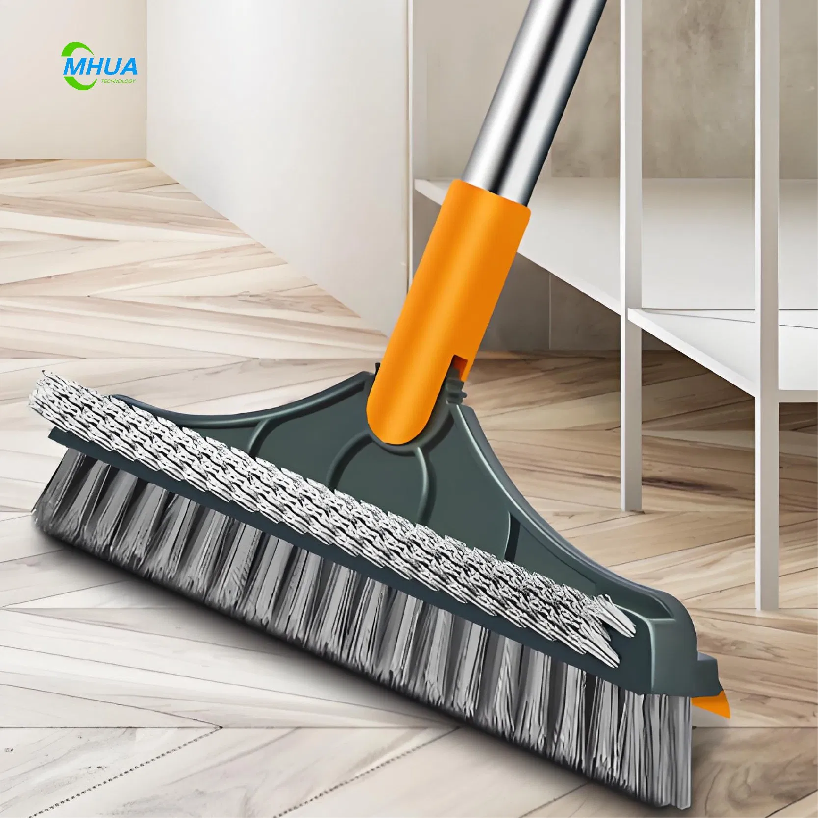 Adjustable 3-in-1 Aluminum Broomstick Plastic Home Cleaning Brush Water Squeegee Stiff Bristle for Corner Gap Floor Cleaning