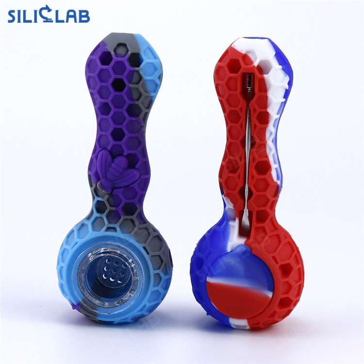 Wholesale Cheap 4.3 Inch Honey Bee Style Silicone Smoking Pipes with Porous Glass Bowl Accessories