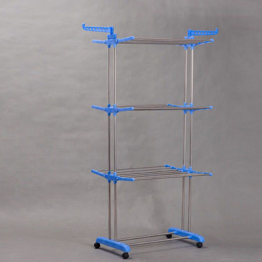 Plastic Metal Coat Hangers with Wheels Store Drying Airer Double Pole Telescopic Golden Over Door Clothes Drying Rack