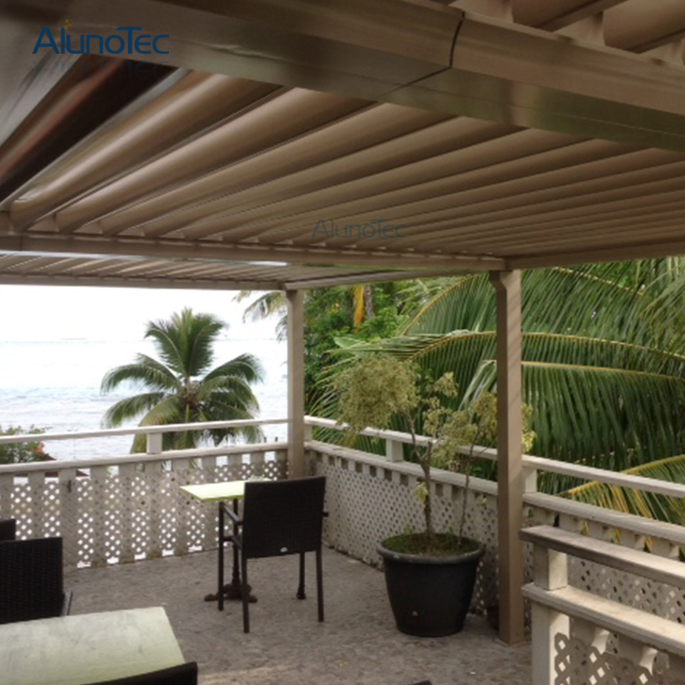 AlunoTec Motorized Aluminum Manual Louver Roof Cover Gazebo Home Furniture Garden Building Pergola