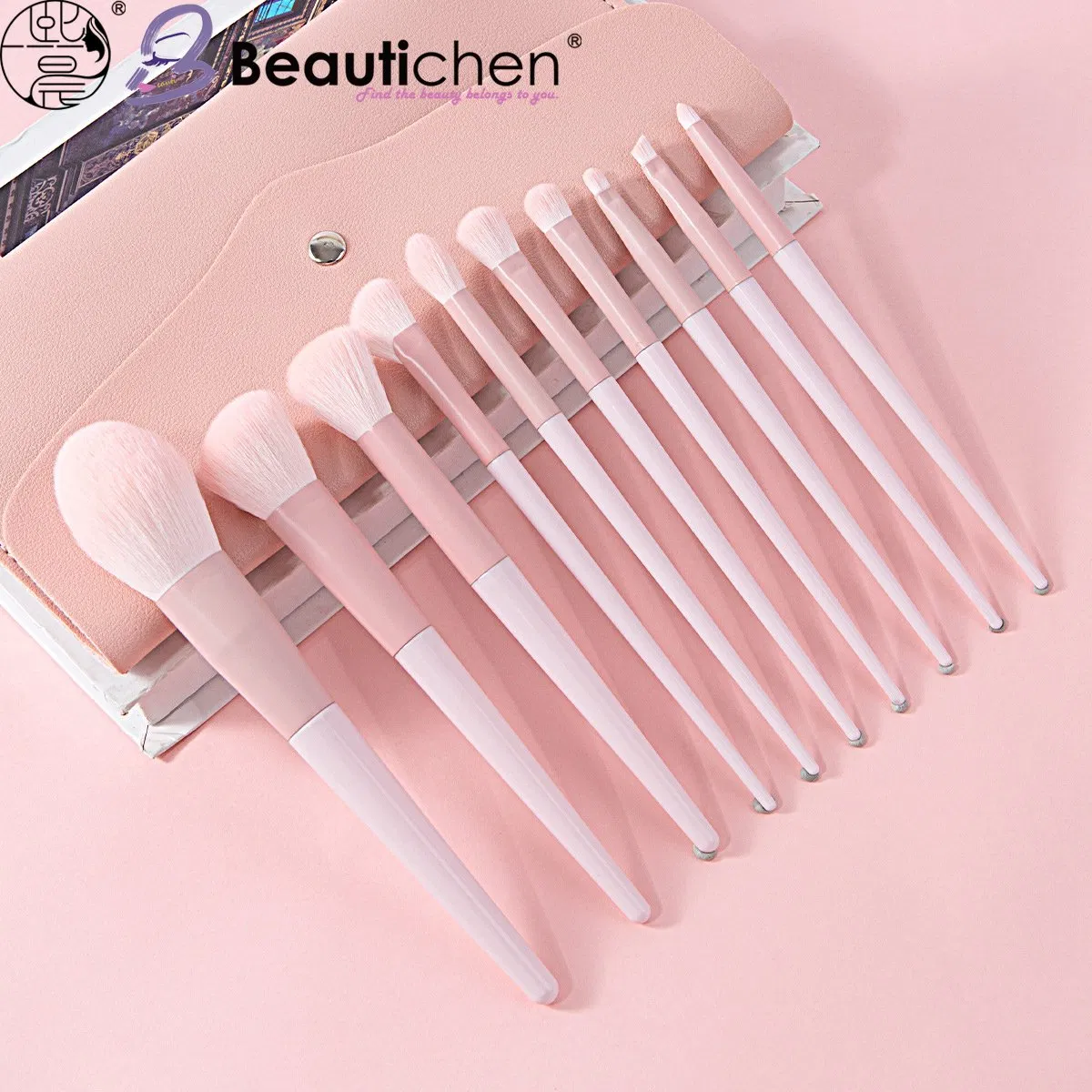 Beautichen 11-Piece Pink Makeup Brush Set with Travel Bag – Soft Bristles for Foundation, Blush, Eyeshadow & More – Elegant Design, Perfect