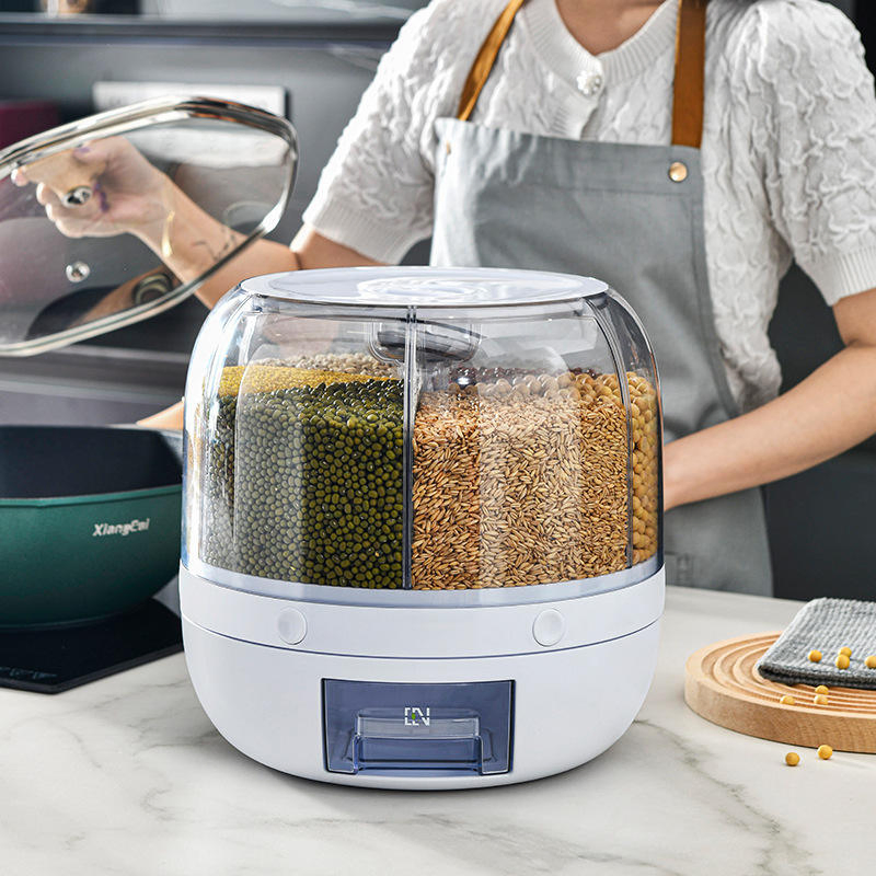 Kitchen Moisture-Proof 6-Grid Rotating Food Dispenser for Grains