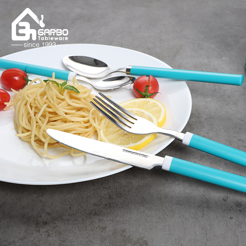 Affordable Stainless Steel Dinner Forks Set with Blue Plastic Handles Flatware Kitchen Tools