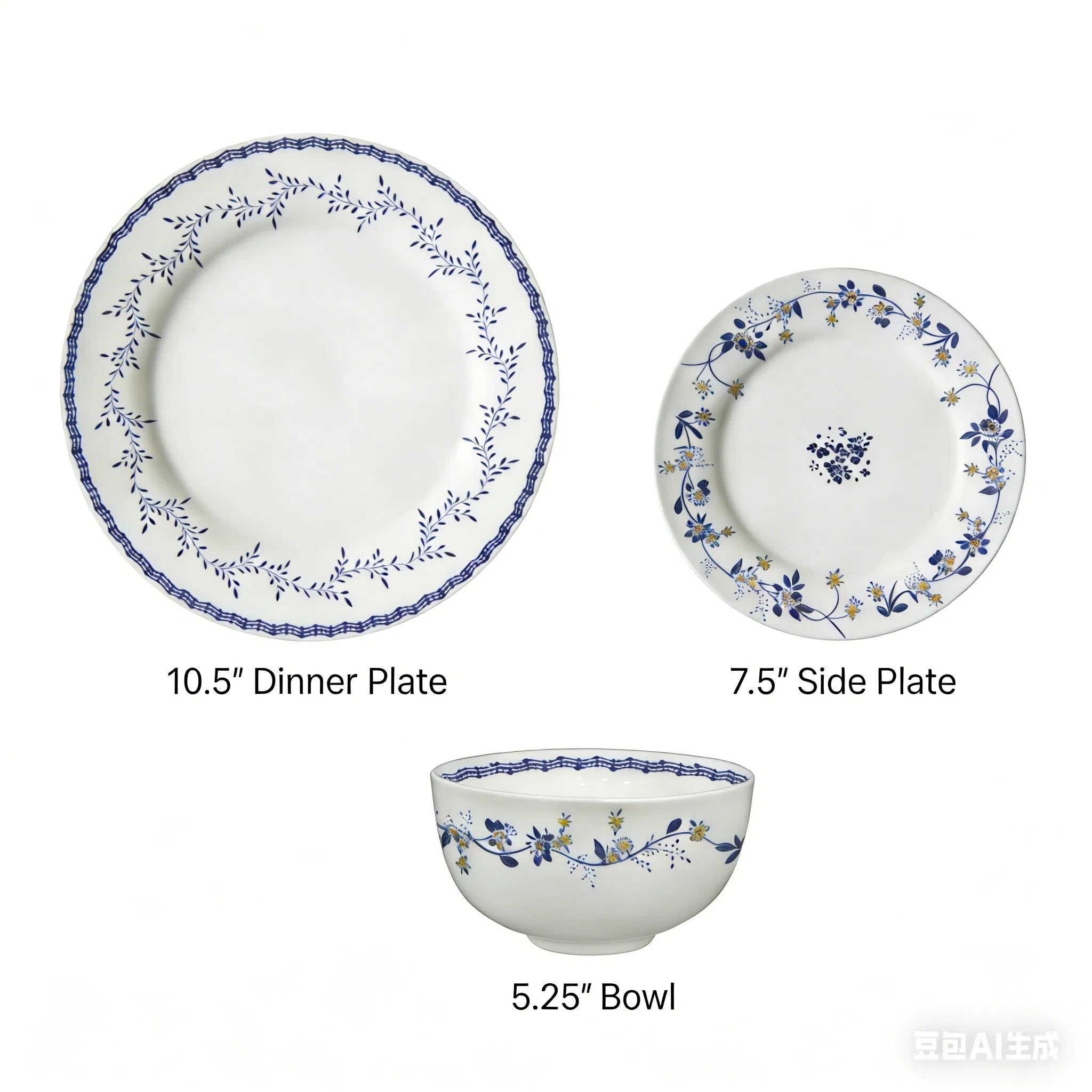 Blue Floral Fine China Dinner Plate Set for Middle East Home & Restaurant