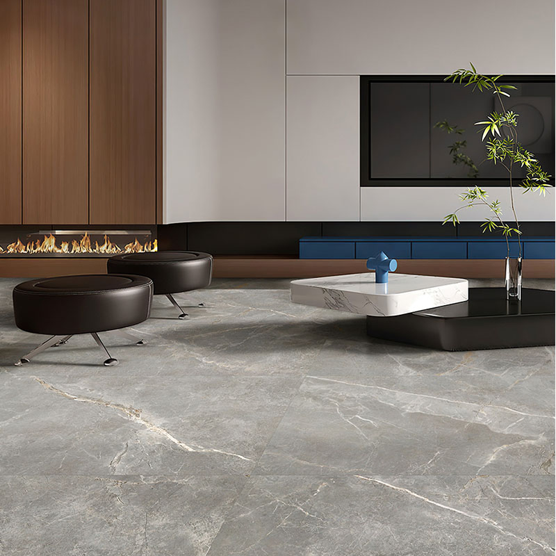 Серый матовый кафель с кристаллами, 600x600 мм