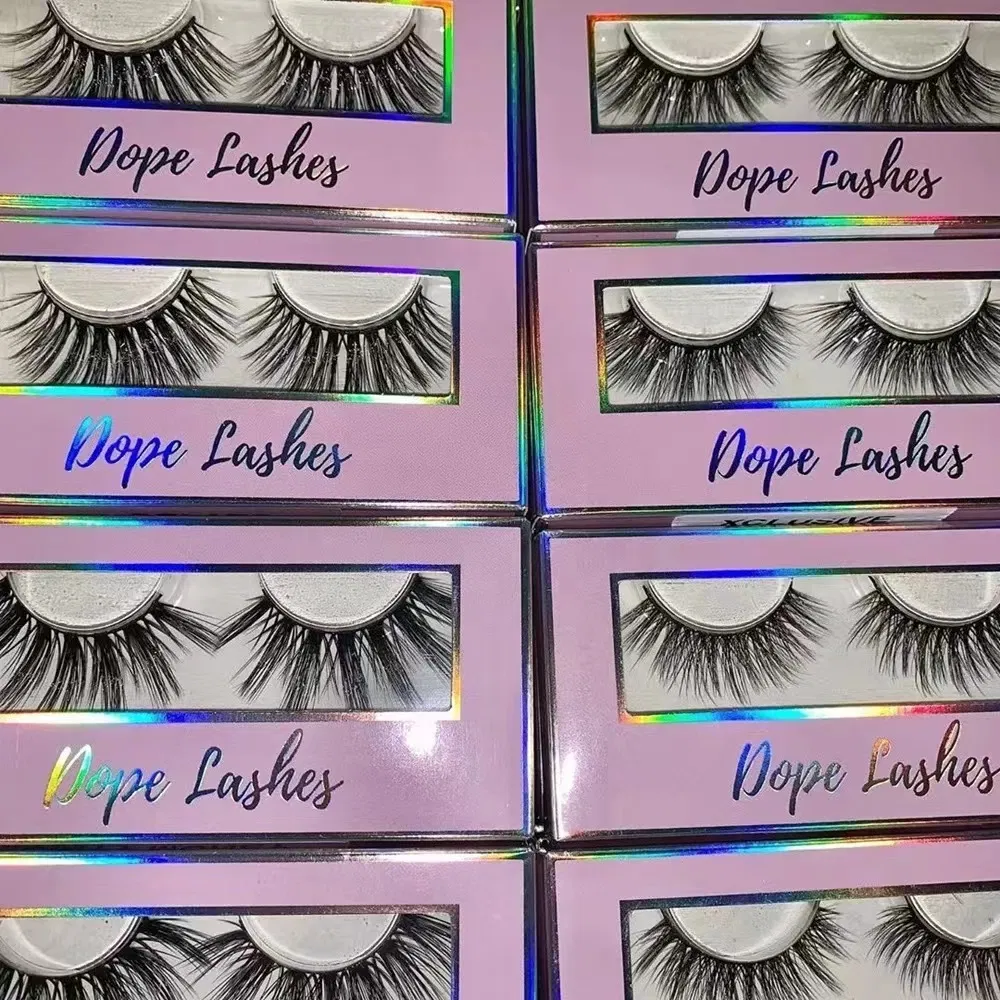 Wholesale Custom Own Brand 3D Silk 5D Super Fluffy Faux Mink Lashes Synthetic Silk Fiber Eyelashes Faux Mink Eyelashes