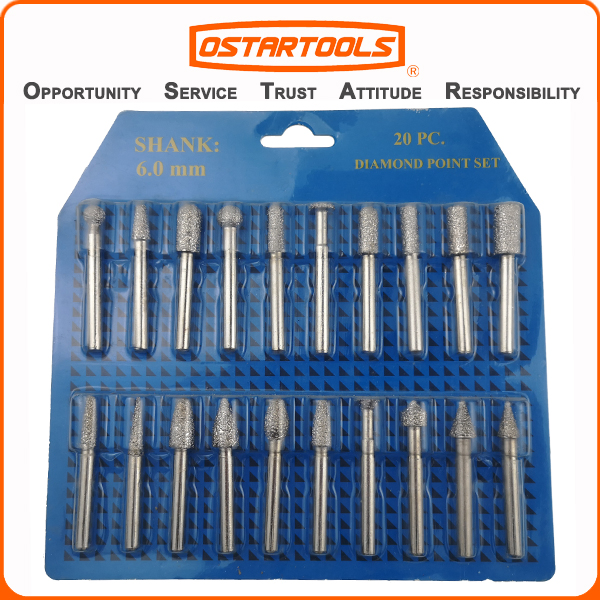 20PCS Diamond Burr Point Set, Diamond Stone Carving Tools