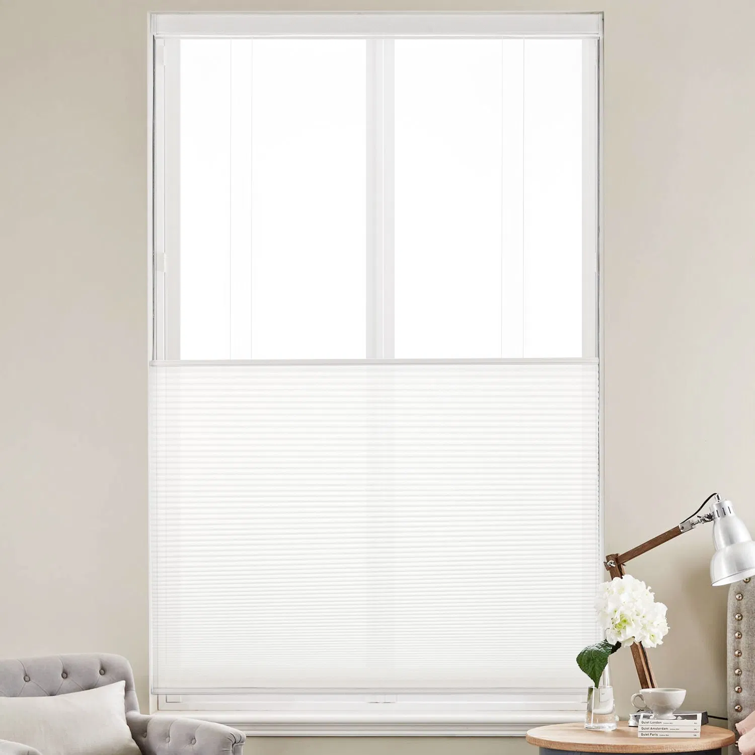 Modern Durable Top-Down Bottom-up Honeycomb Blinds Blackout Fabric Built-in Feature French Window Cover for Home Use